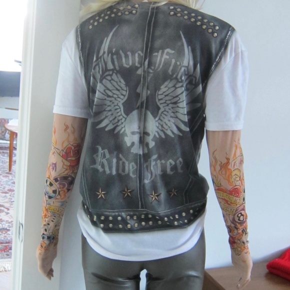FAUX REAL BIKER MOTO TATTOO T SHIRT - Picture 3 of 12